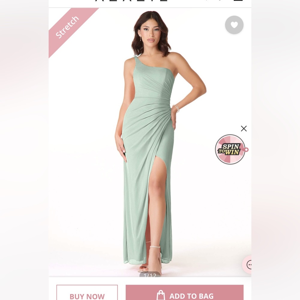 AZAZIE Cassia Sheath One Shoulder Mesh Floor-Length Dress Agave